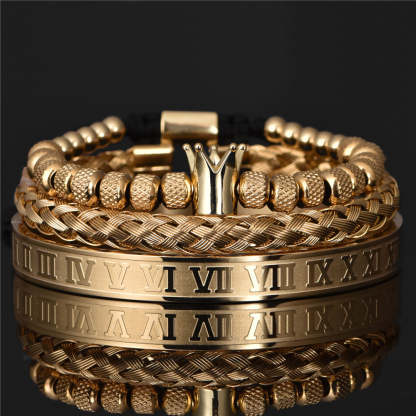 Father's Day Gift King Bling Royal Ice Roman Numerals Bracelet 3PCS Set (4 Colors)-Engravingift