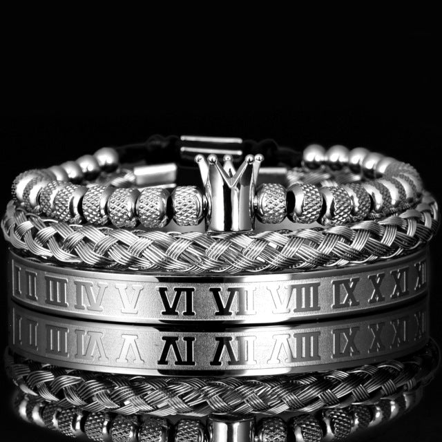Father's Day Gift King Bling Royal Ice Roman Numerals Bracelet 3PCS Set (4 Colors)-Engravingift