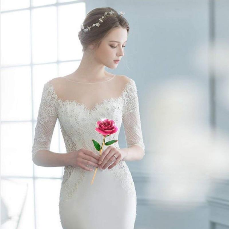 Christmas Gift Preserved 24k Gold Long Stem Immortal Rose (4 colors)