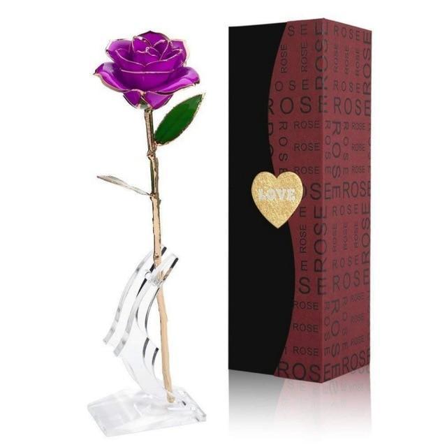 Christmas Gift Preserved 24k Gold Long Stem Immortal Rose (4 colors)