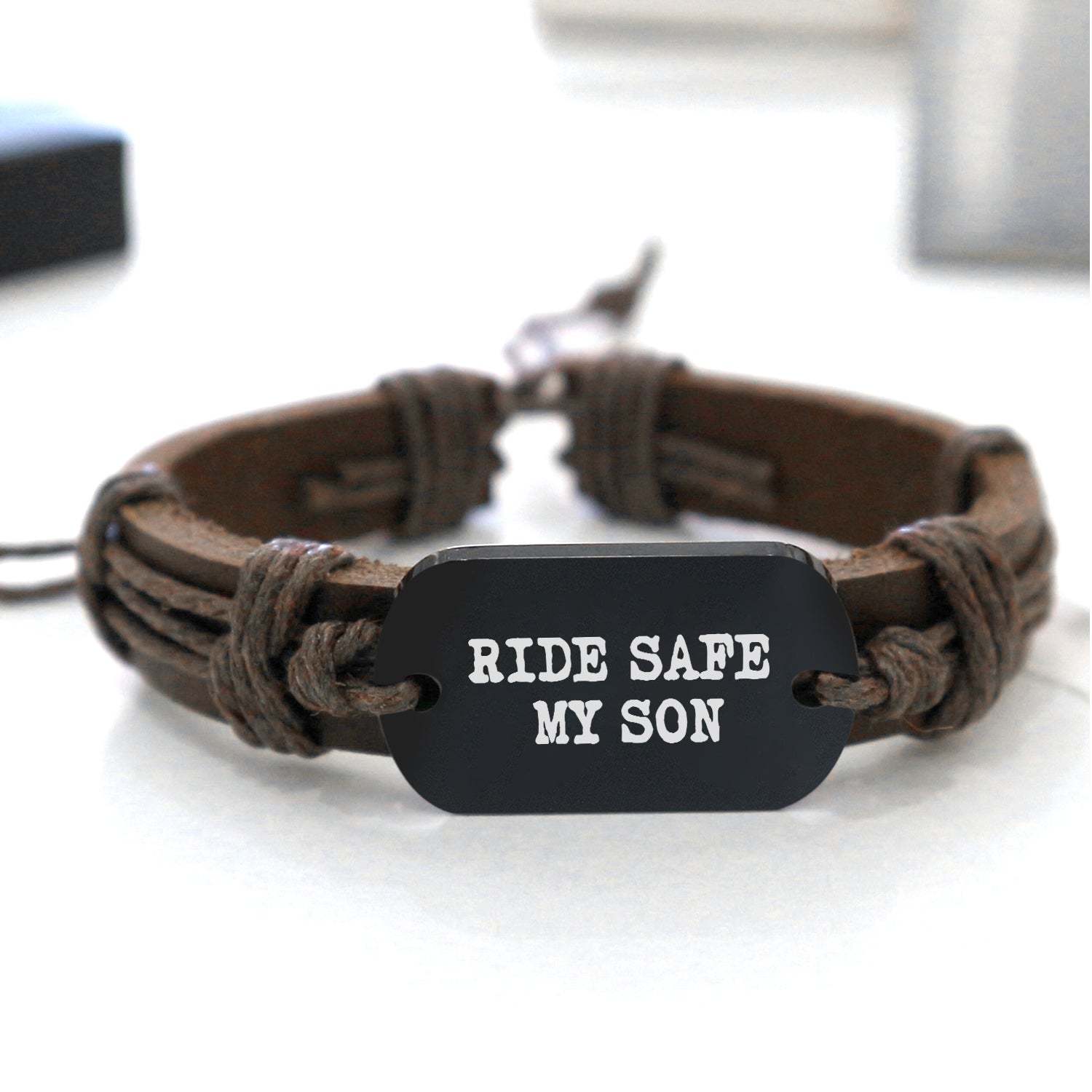 Valentine's Day Gift To My Son - Your Guardian Angel Ride With You Leather Cord Bracelet