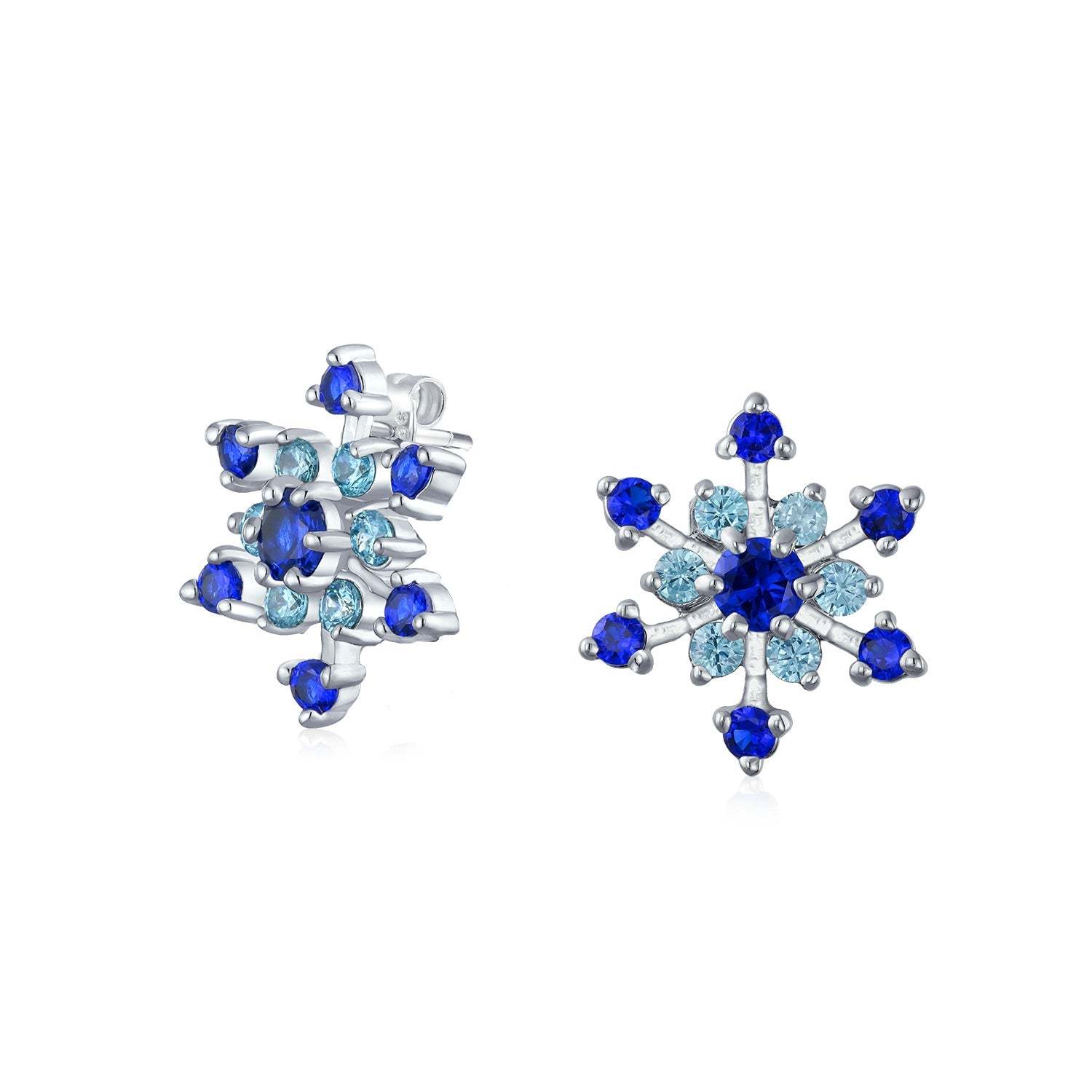 Mother's Day CZ Blue Aqua Star Snowflake Stud Earrings Pierced & Clip On-Engravingift