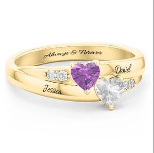 Mother'sDay Gift Personalized Heart Birthstone Ring-Engravingift