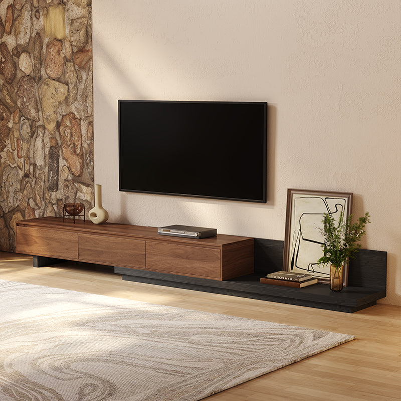 78.74” Extendable Walnut Retracted TV Stand With 3 Drawers Media Console For 75“ TV