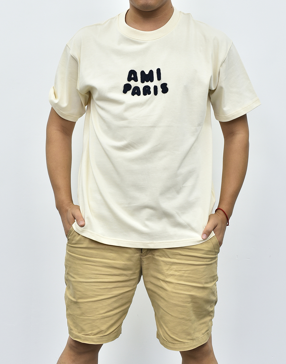 amiparis针织字母短袖 米色藏青色