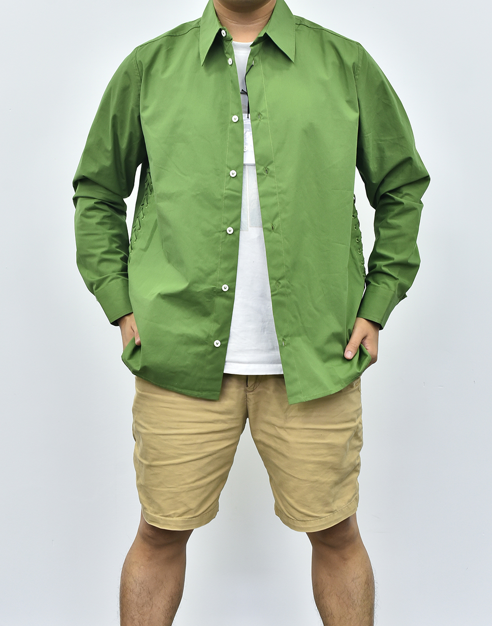 BV葆蝶家长袖衬衫 绿色黑色