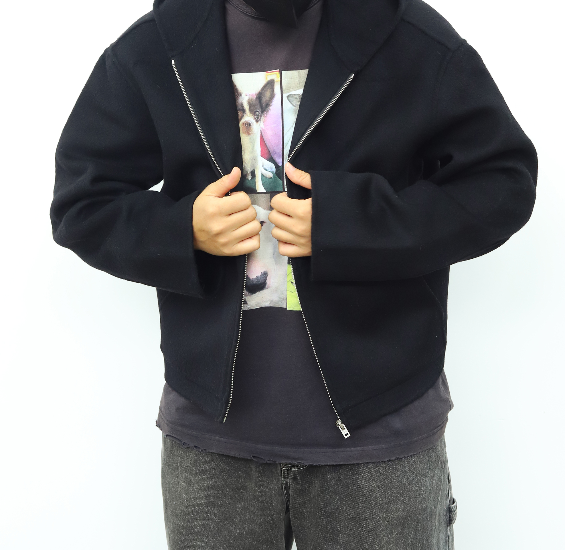 Acne连帽羊绒外套 杏色