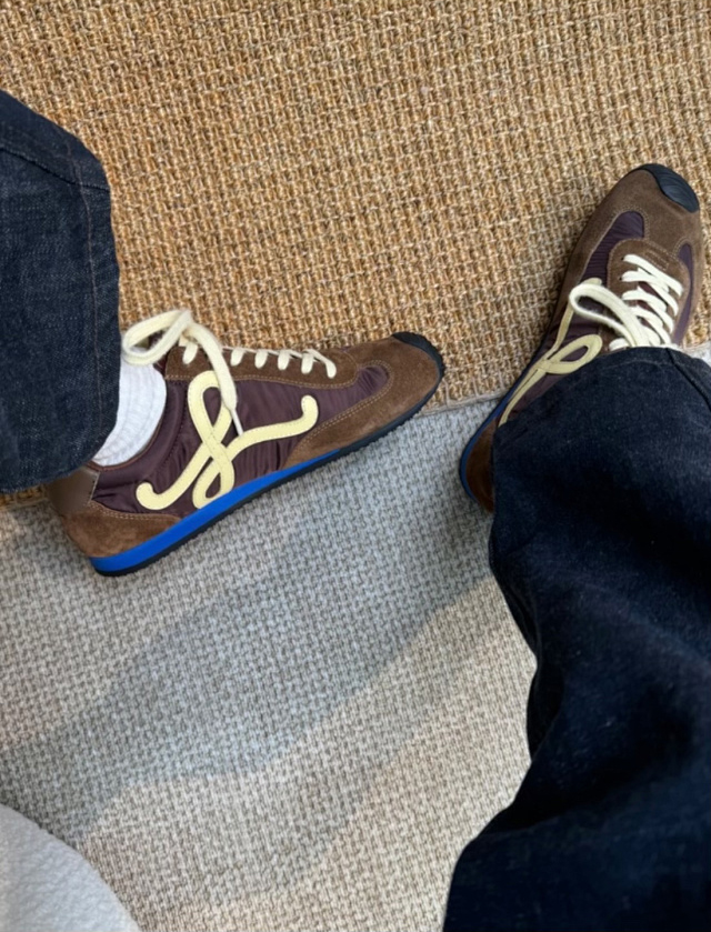 【四色出货】LOEW罗意 Ballet Runner 2.0 尼龙牛皮革 圆头系带 低帮 生活休闲鞋 棕色