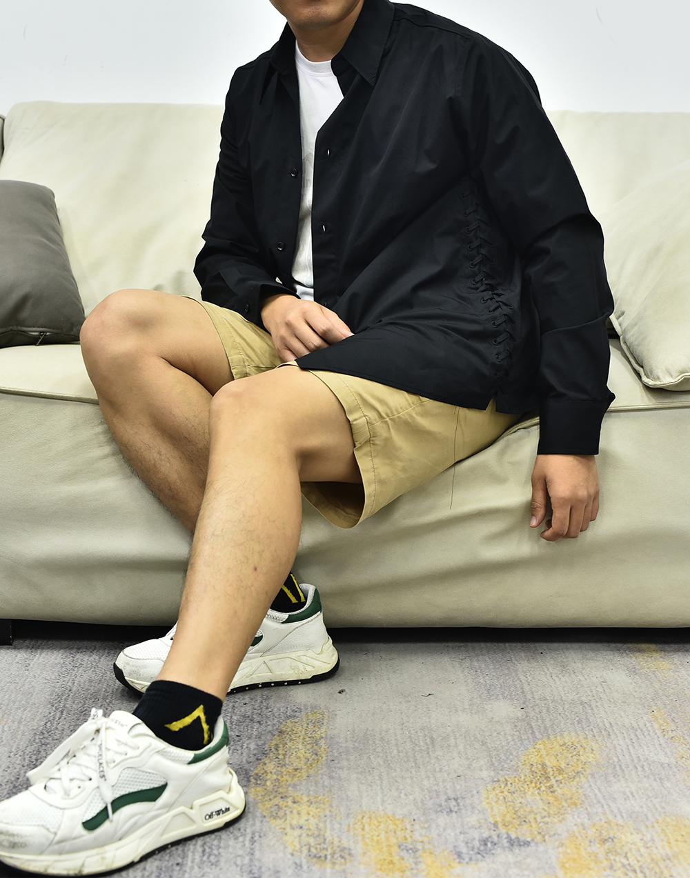 BV葆蝶家长袖衬衫 绿色黑色