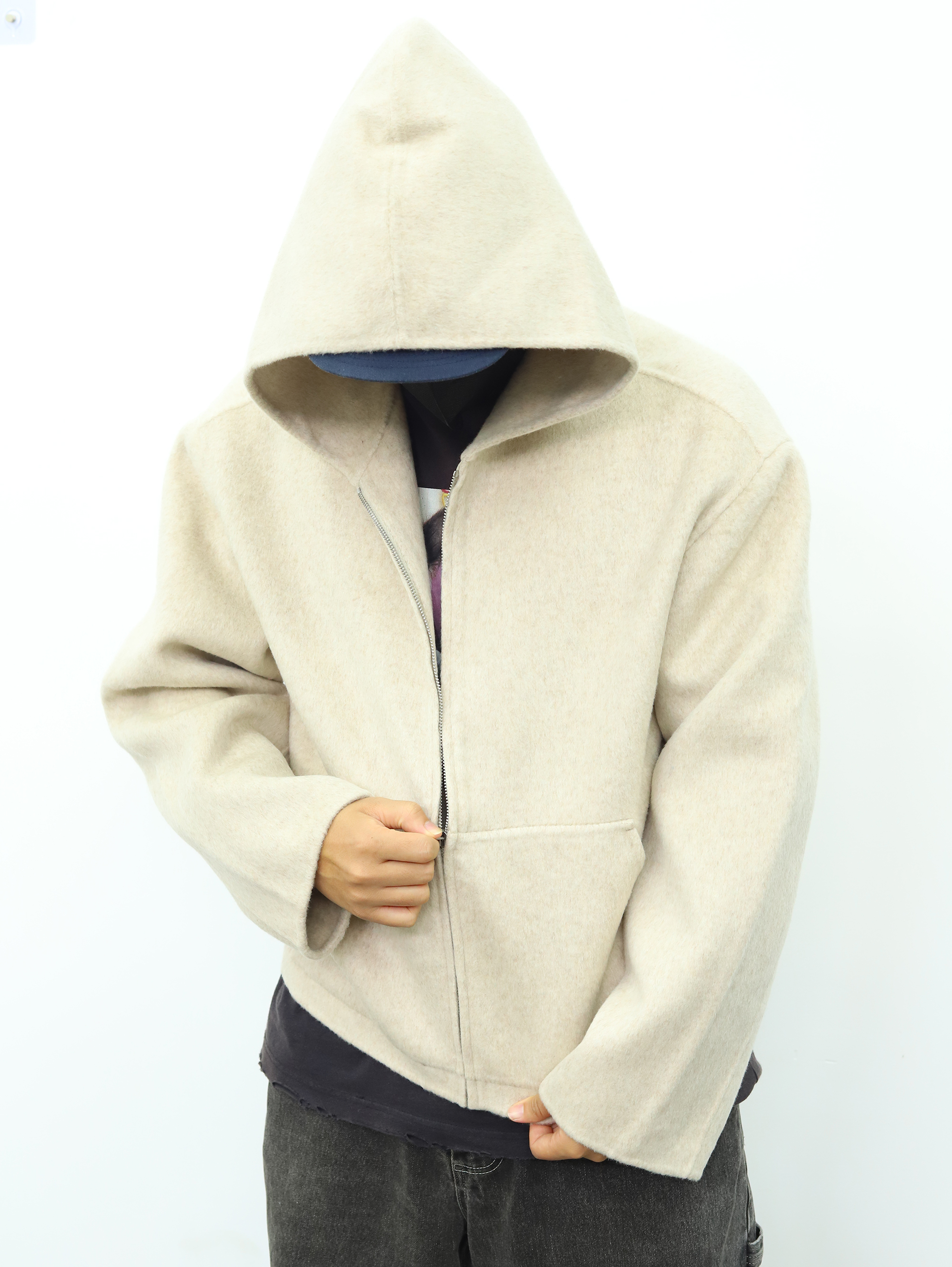 Acne连帽羊绒外套 杏色