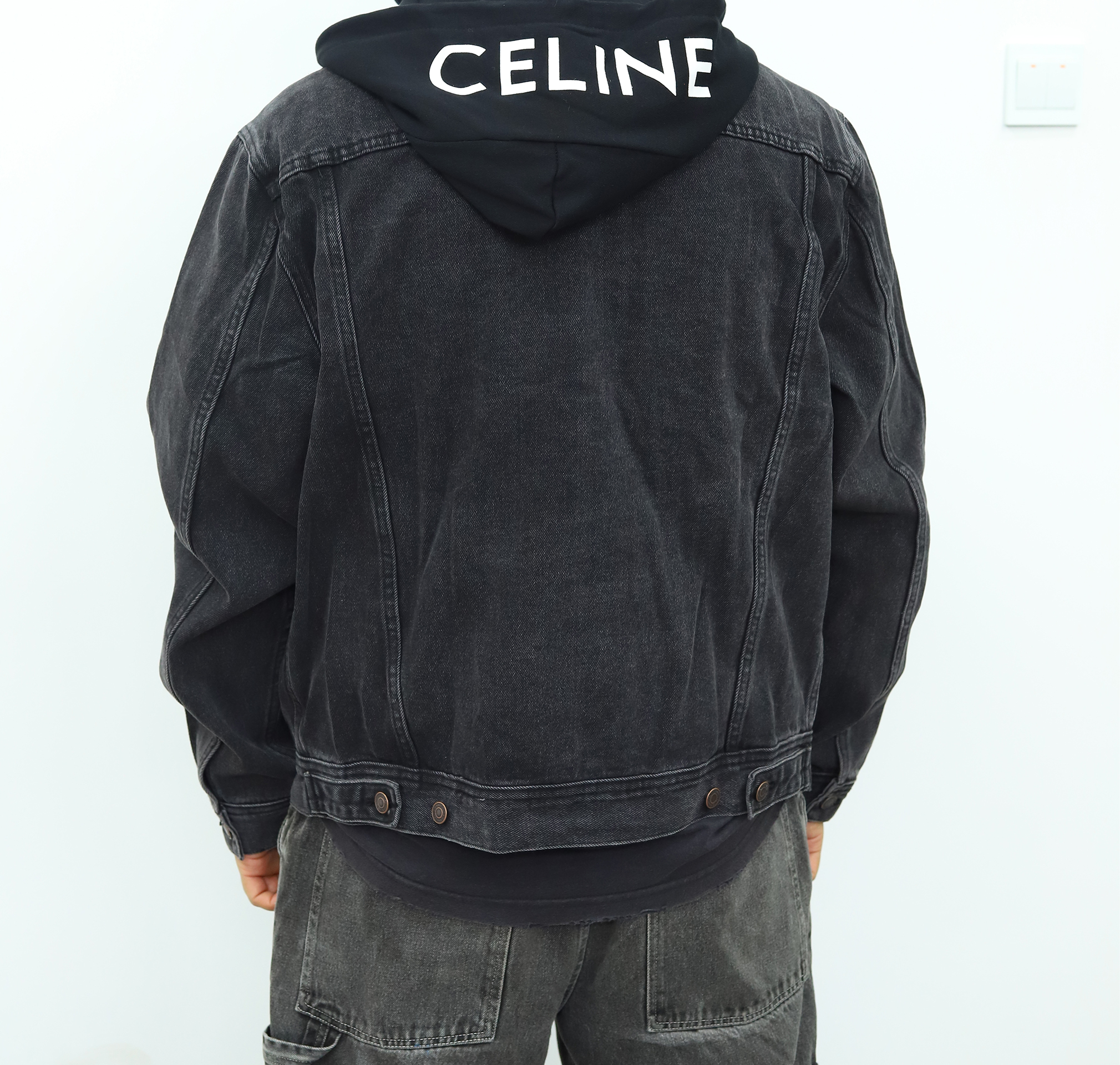 Celine拼接连帽牛仔外套