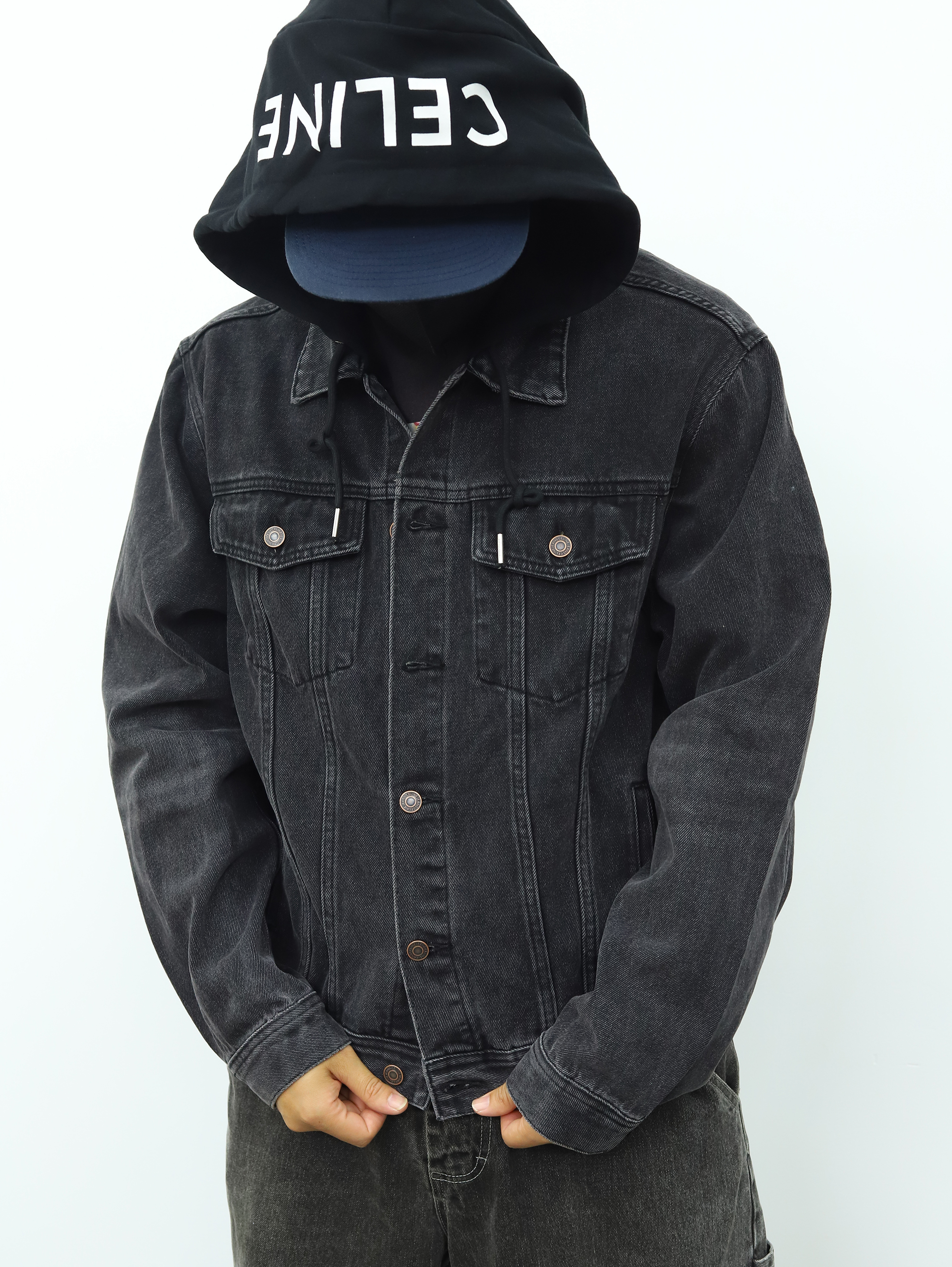 Celine拼接连帽牛仔外套