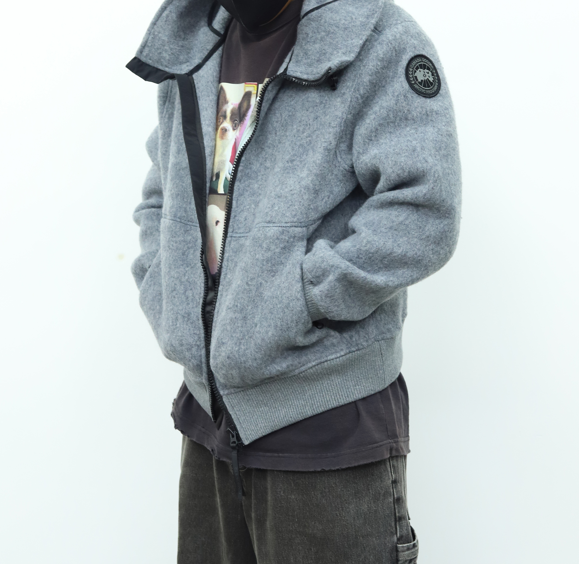 Canada抓绒饰章连帽外套