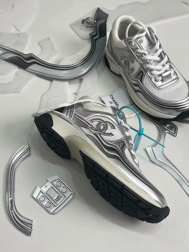 【银角女鞋】Chanel香奈儿 23C 银角大王银灰拼色网格女生小白鞋
