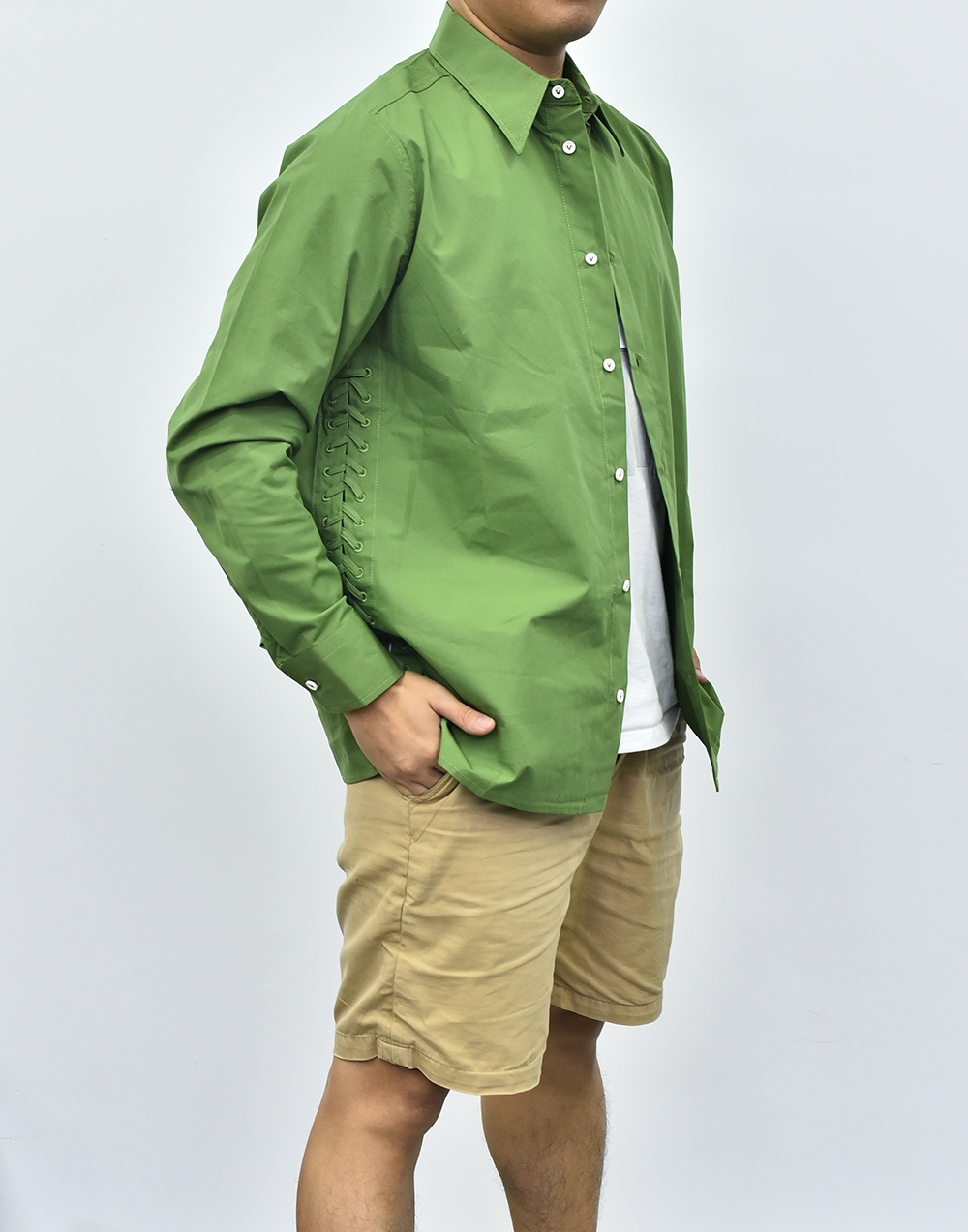 BV葆蝶家长袖衬衫 绿色黑色