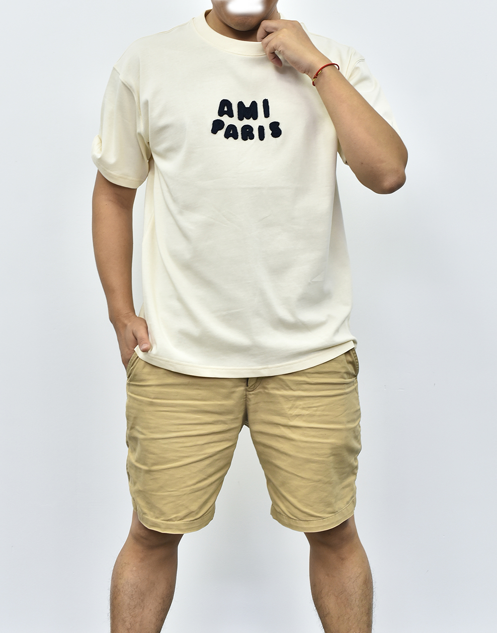 amiparis针织字母短袖 米色藏青色