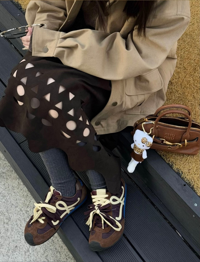 【四色出货】LOEW罗意 Ballet Runner 2.0 尼龙牛皮革 圆头系带 低帮 生活休闲鞋 棕色