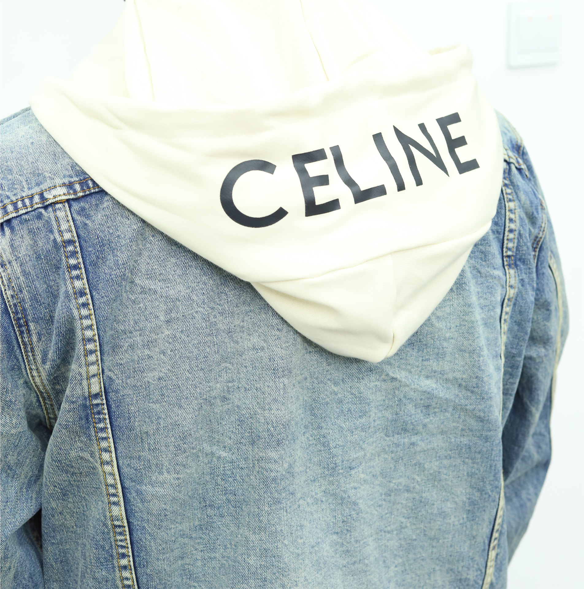 Celine拼接连帽牛仔外套