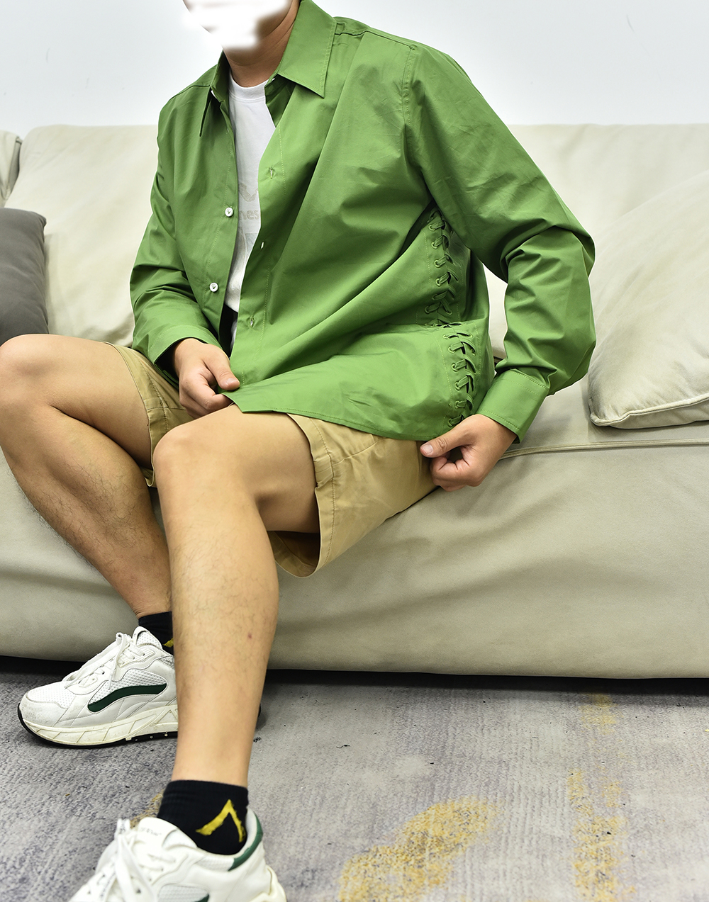 BV葆蝶家长袖衬衫 绿色黑色