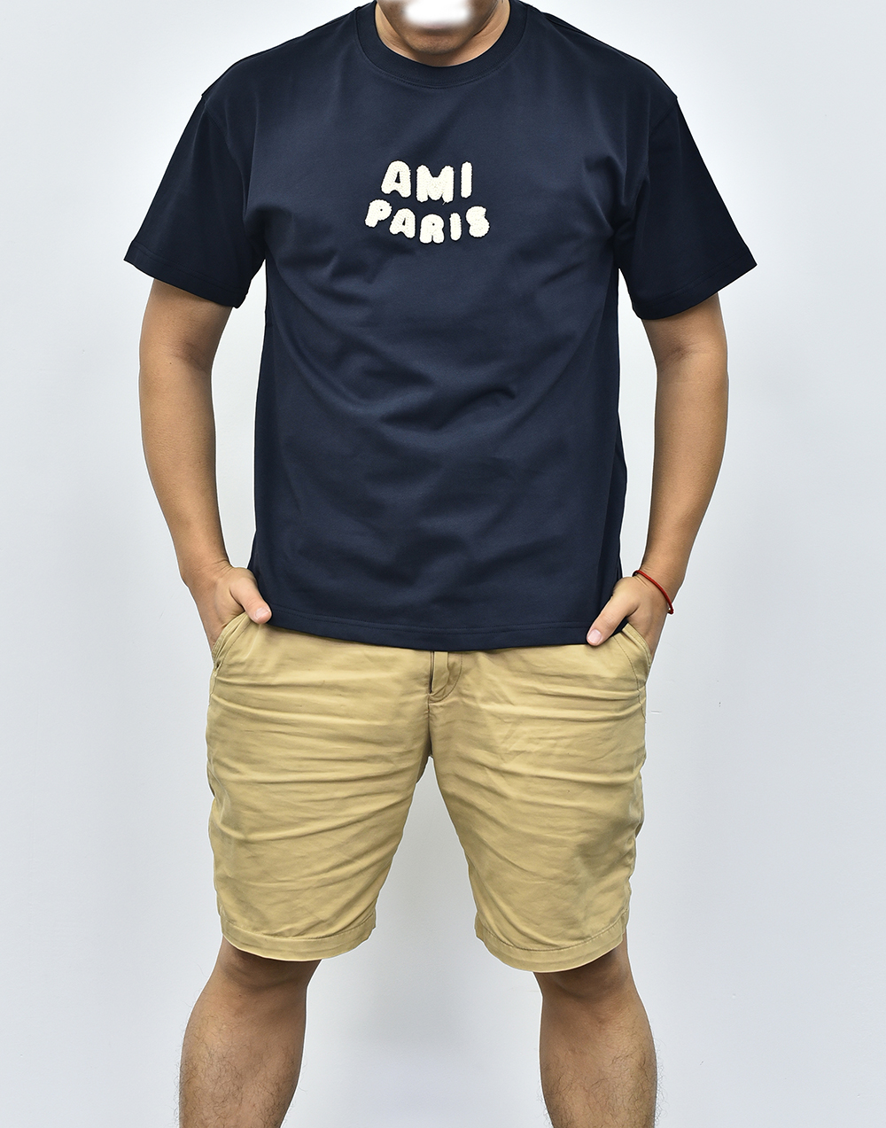 amiparis针织字母短袖 米色藏青色