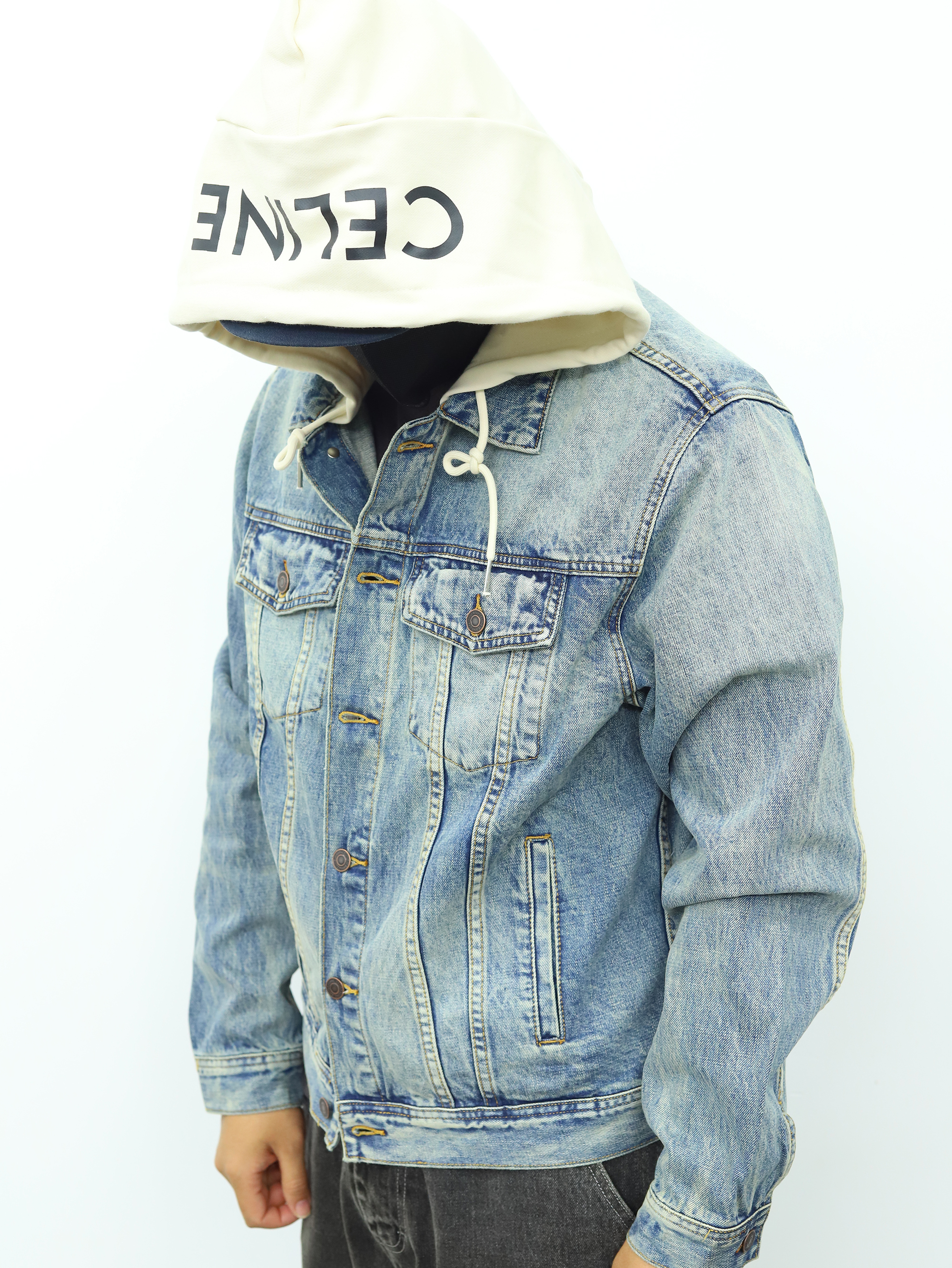 Celine拼接连帽牛仔外套