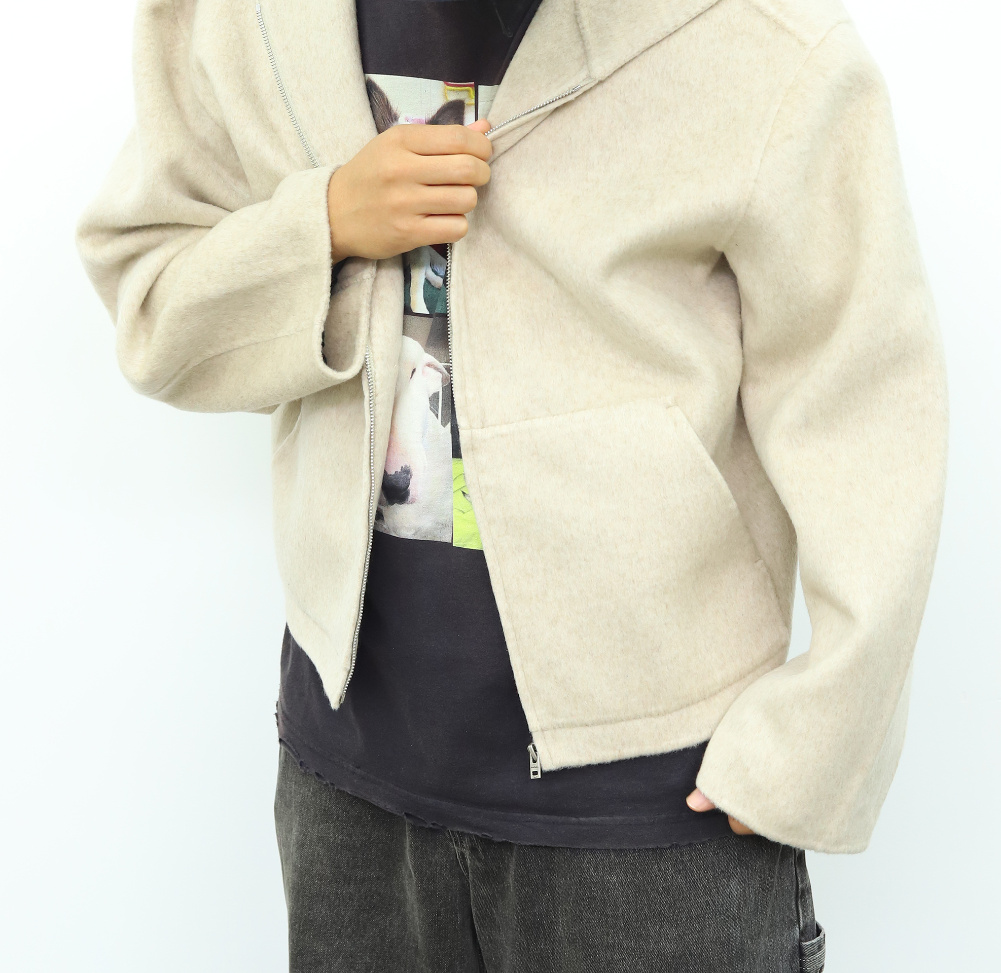 Acne连帽羊绒外套 杏色