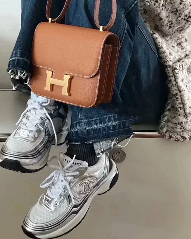 【银角女鞋】Chanel香奈儿 23C 银角大王银灰拼色网格女生小白鞋