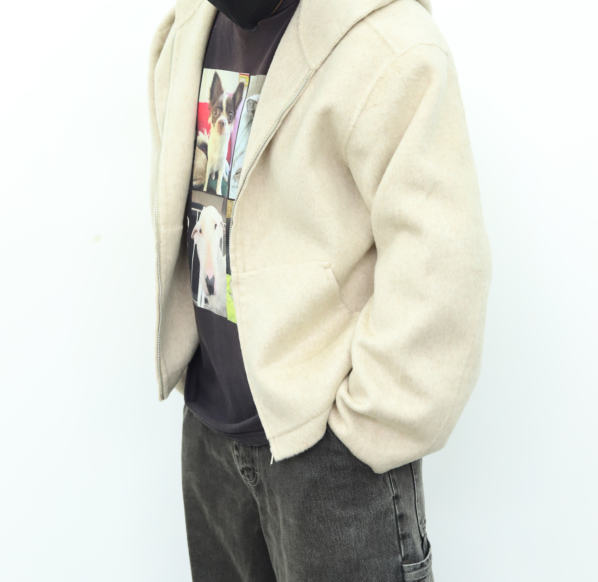 Acne连帽羊绒外套 杏色