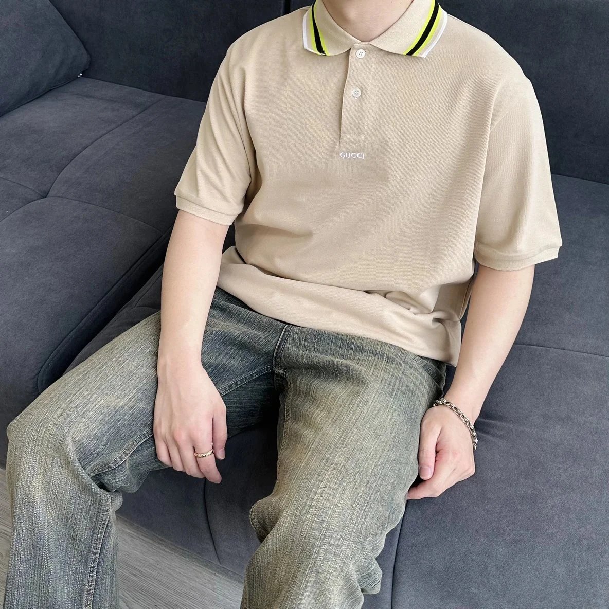 Item ID 8201 GUCC1-GC-2024ss- Basic striped lapel polo shirt - Haute piqué cotton f