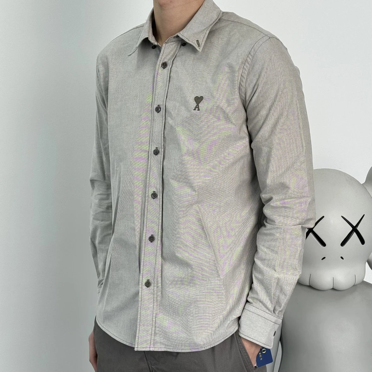 Item ID 8210 AMI Love Embroidered Cotton Solid Color Long Sleeve Shirt for Men and