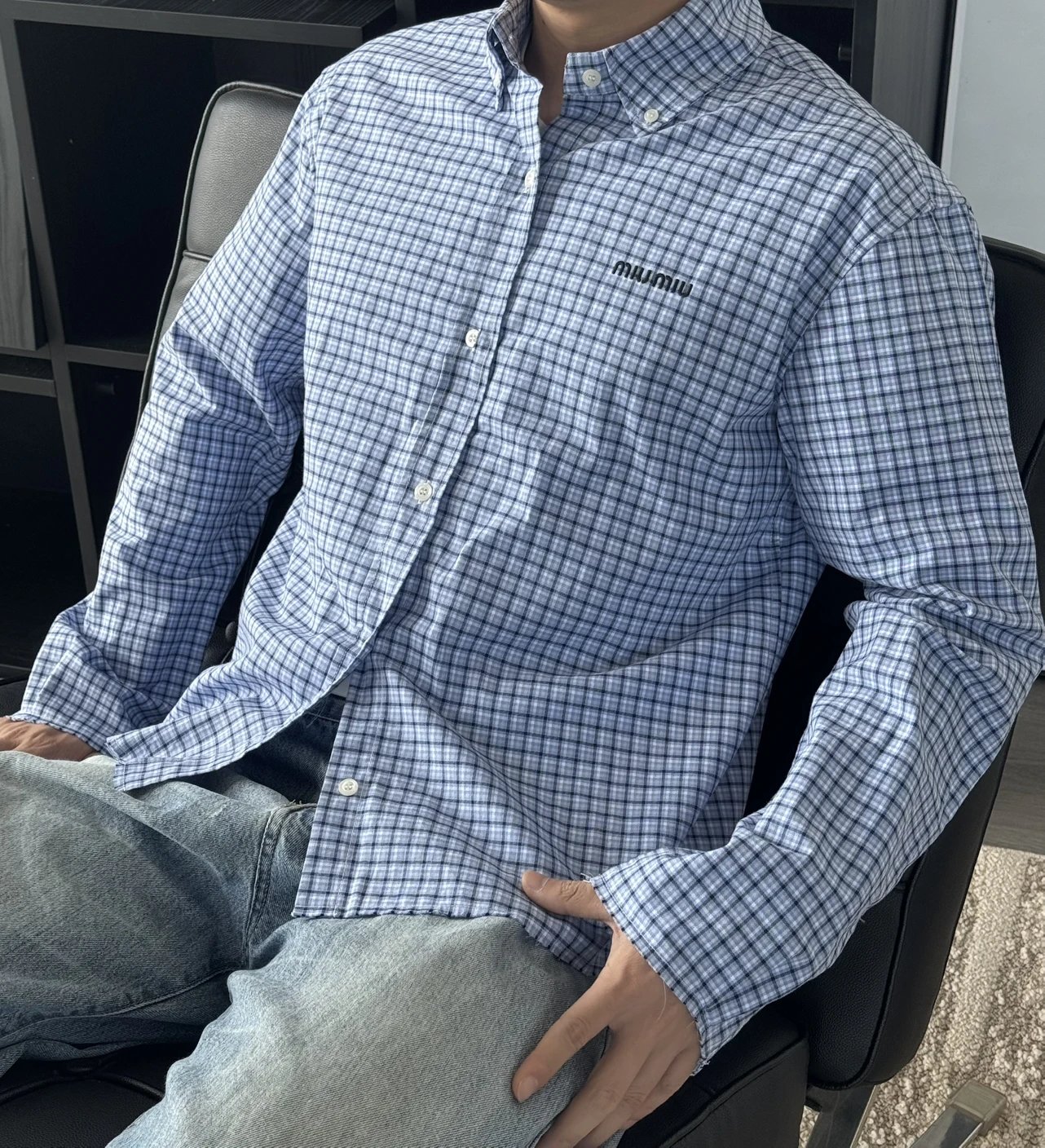 Item ID 8221 Miu Miu -SS25- Plaid Logo embroidered shirt -“40 Tencel blend ” long s