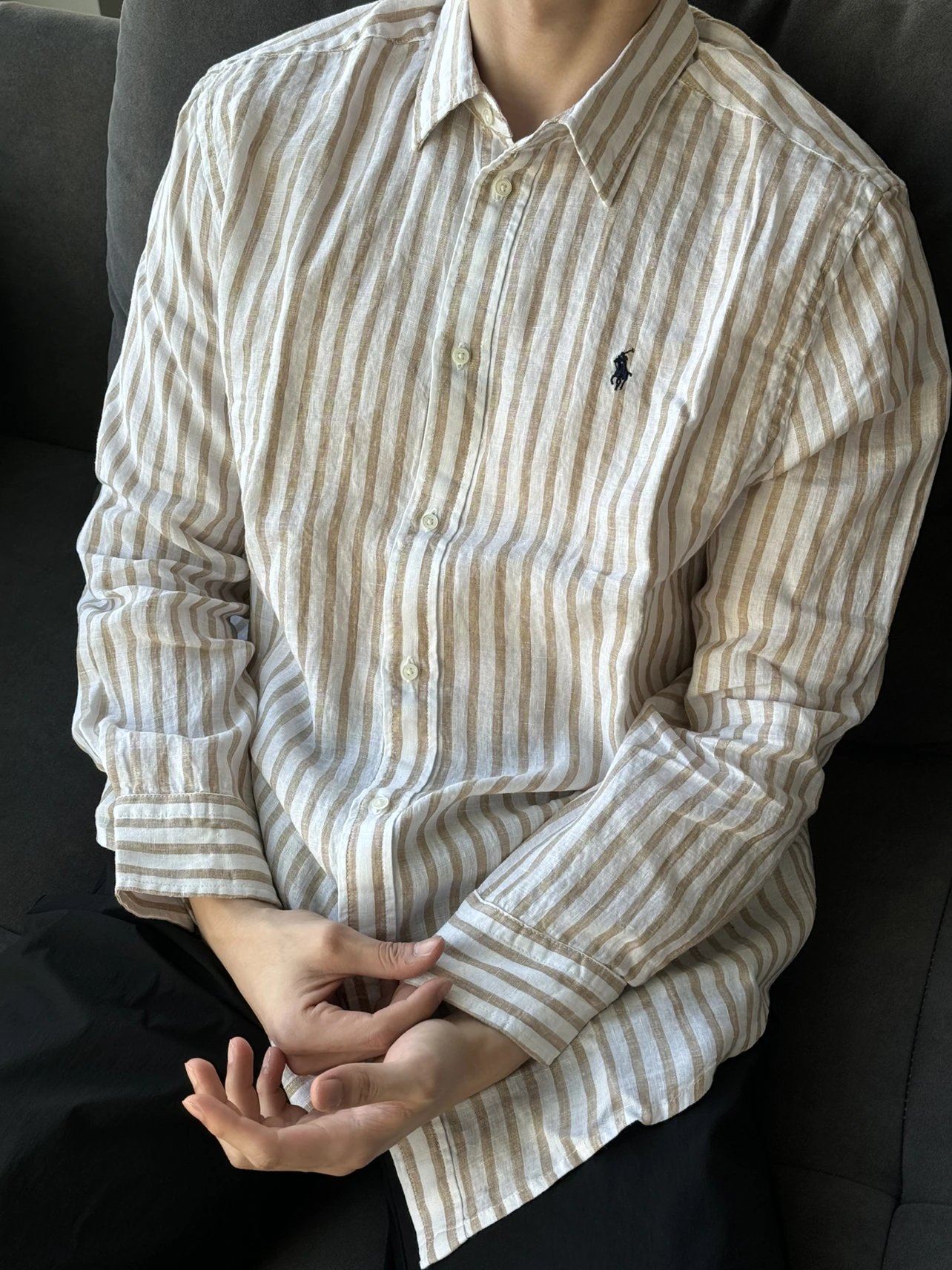 Item ID 8223 raff 100% flax -FW25-“ stripe spacing 0 error ” Lapel striped linen lo