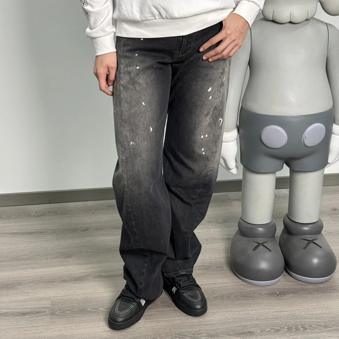 Item ID 8336 Acne Studios SS25-2006F Ink Splashed Loose Low Waist Wide Leg Ultra Lo