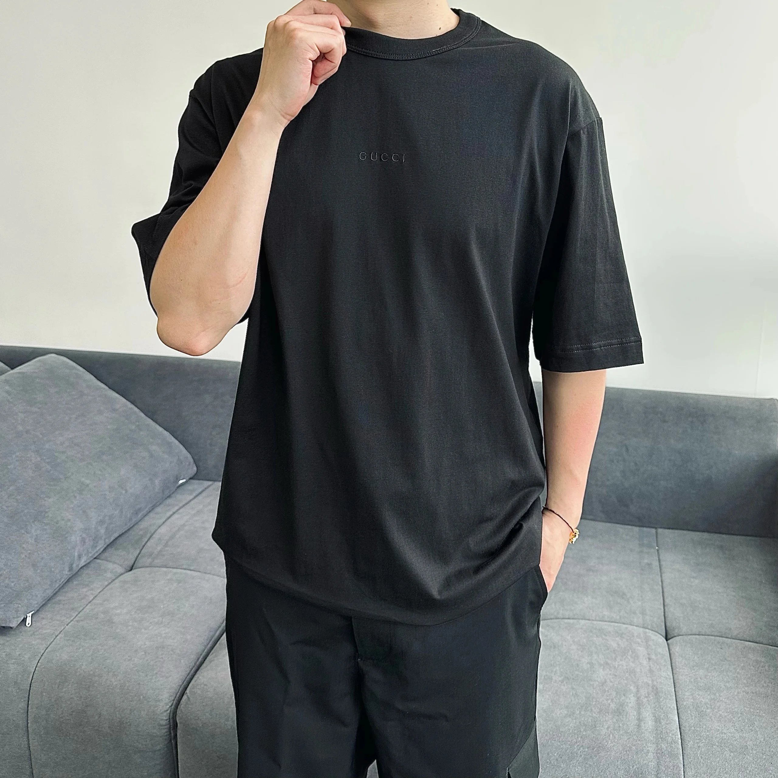 Item ID 8315 Gucc1-GC-2025s Red Label Series - Basic Letter Embroidered Short Sleev