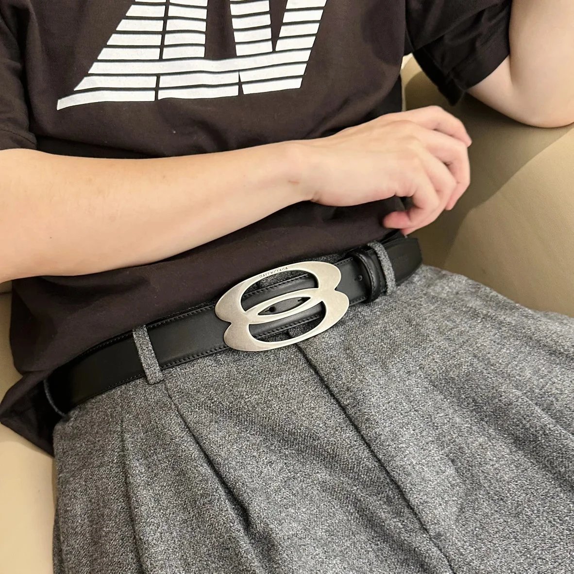 Item ID 8394 Balenc1aga - Paris-2024FW - Double ring silver buckle belt - Imported