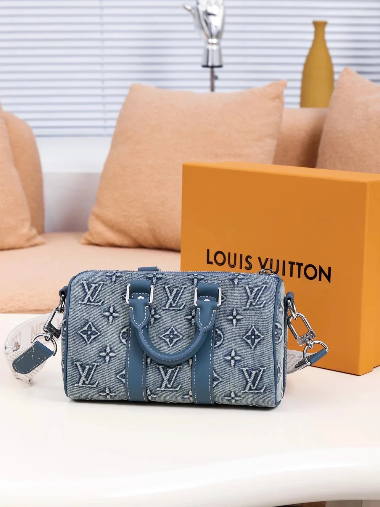 Item ID 8426 Advanced Customization - Kepall 25- Washed Blue Denim Canvas Bag - Sma