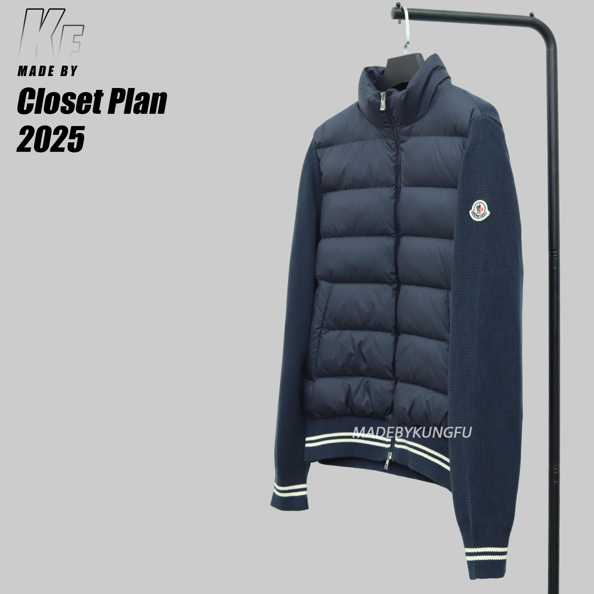 蒙口毛袖羽绒夹克 藏青色