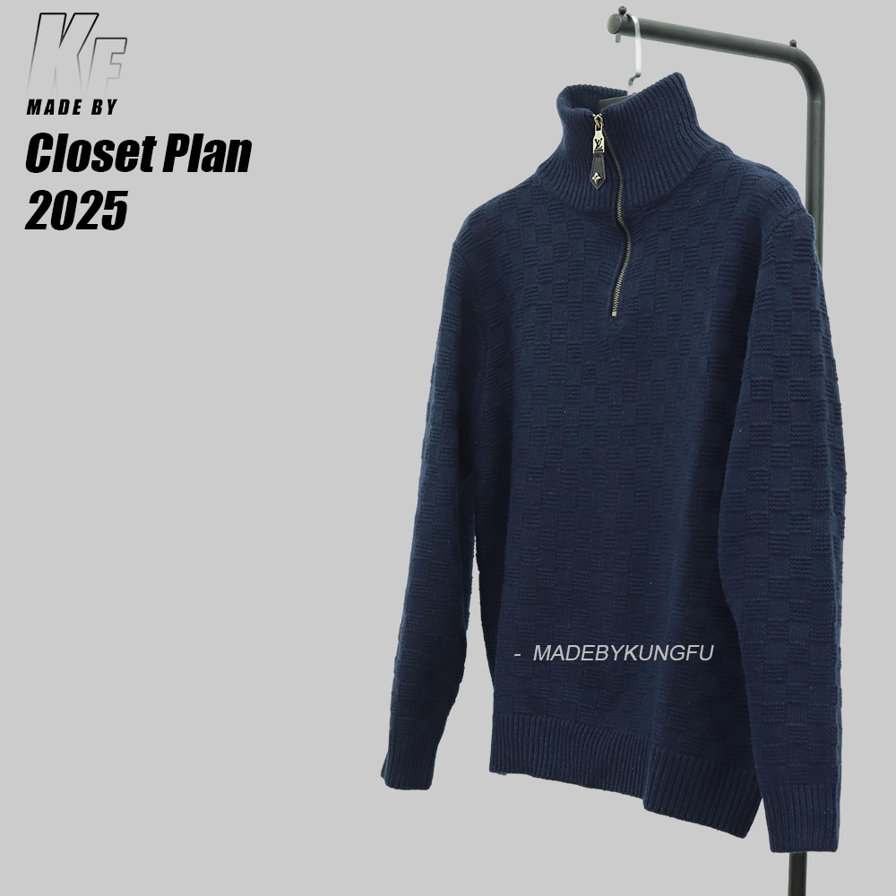 LV半拉链格子毛衣 藏青色