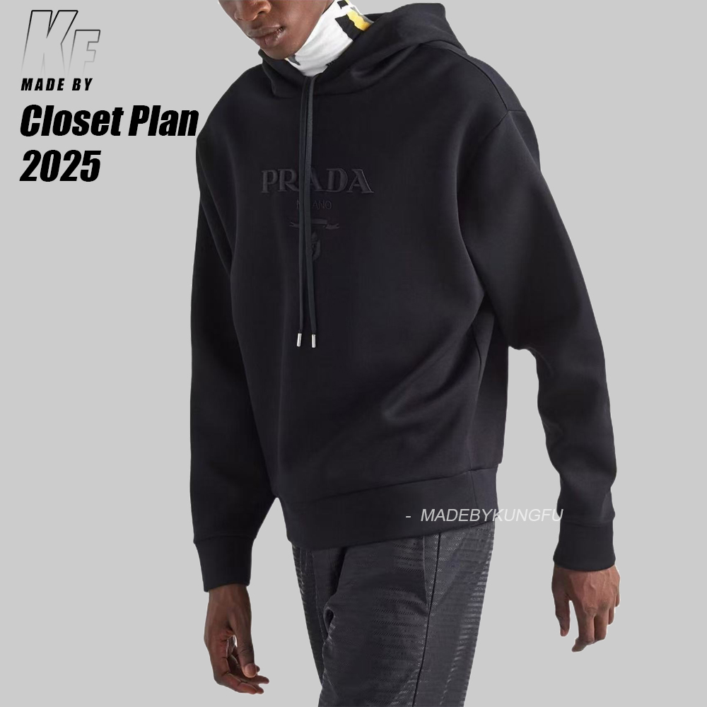 PRADA连帽抽绳卫衣 黑色