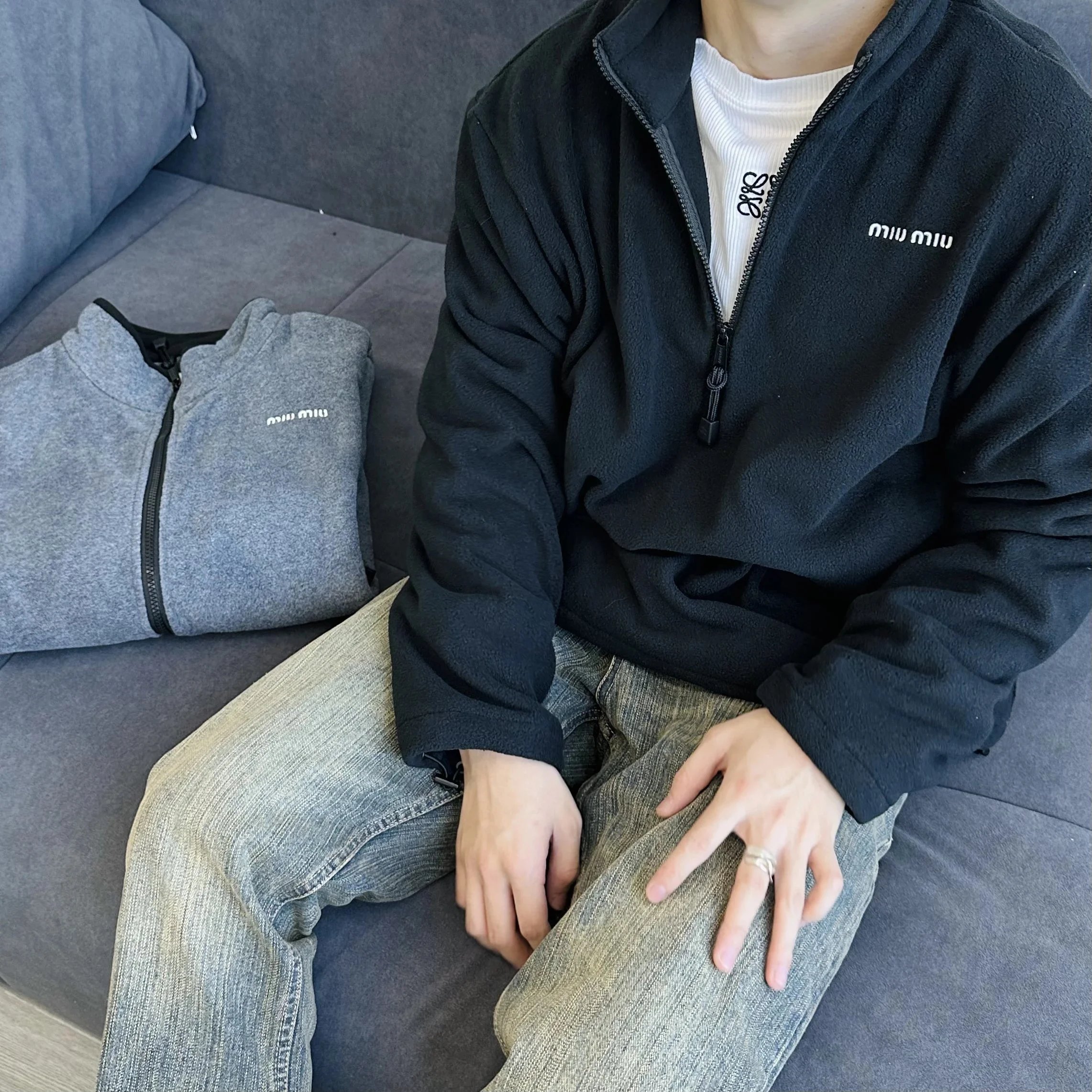 Item ID 8041 M1uMiu-2024-ss-fleece zipper jacket - Classic small label embroidered