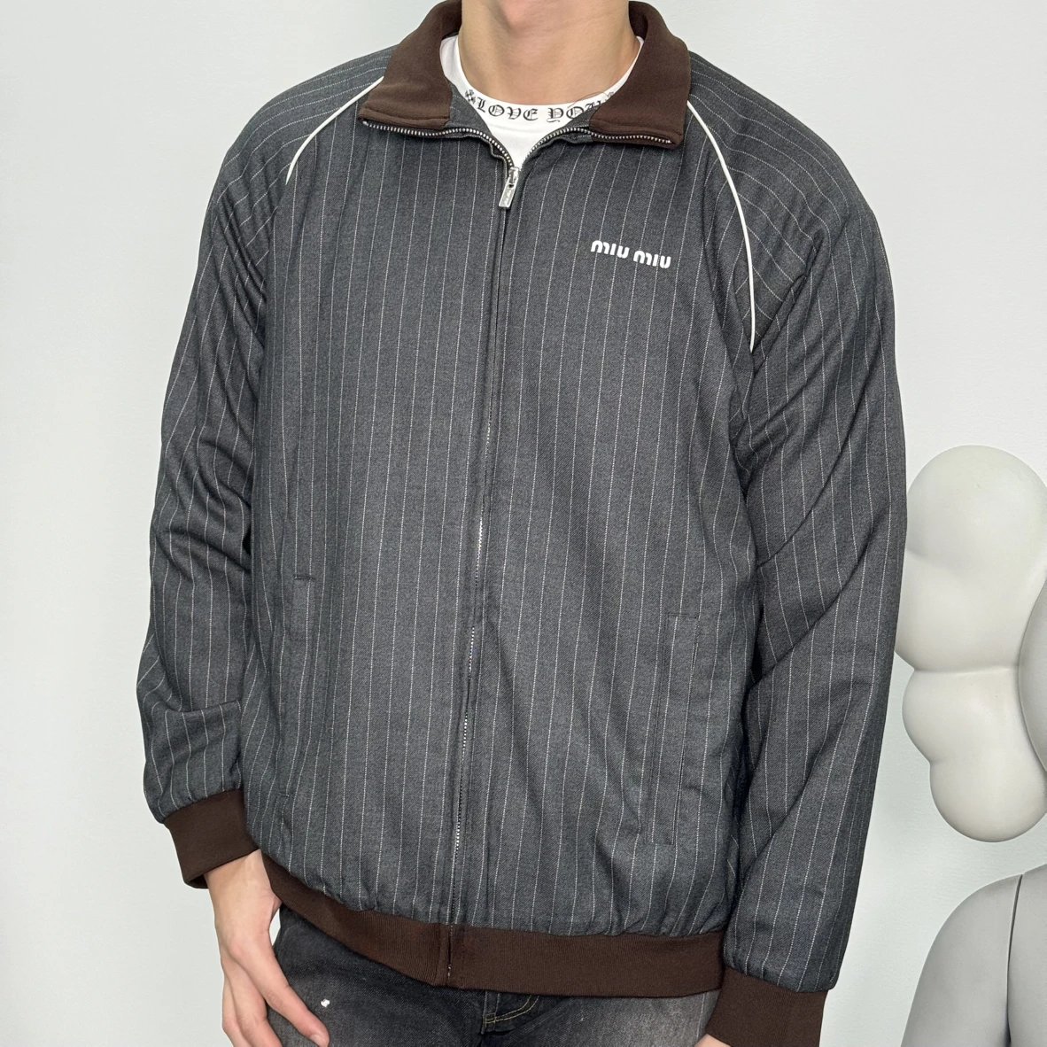 Item ID 8045 Miu Miu “100% cotton wool ”FW25 Qixi series striped zipper stand colla