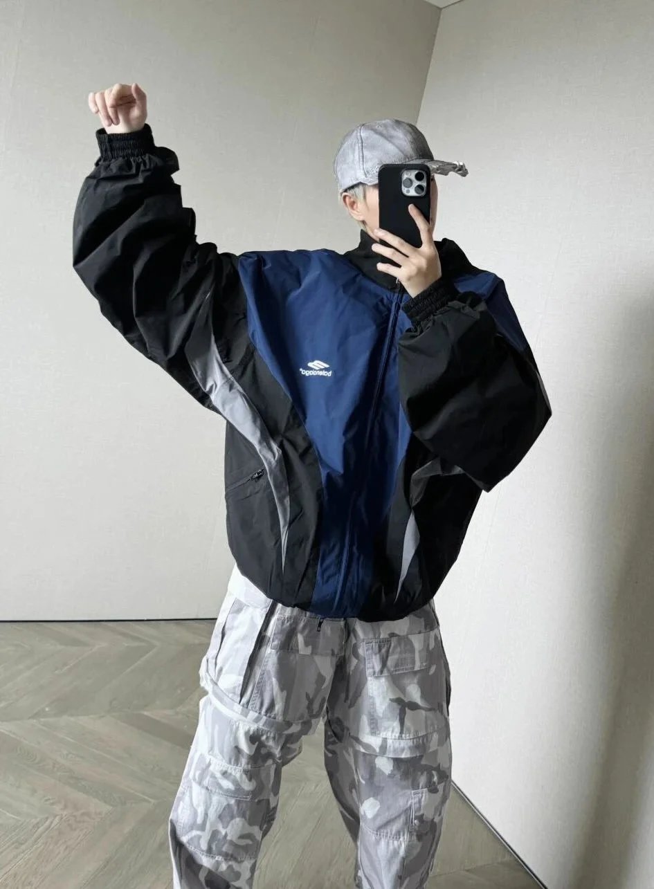 Item ID 8014 Balenc1@ga- Paris-2024SS - Tri color Spliced Windbreaker Coat - OVisiz