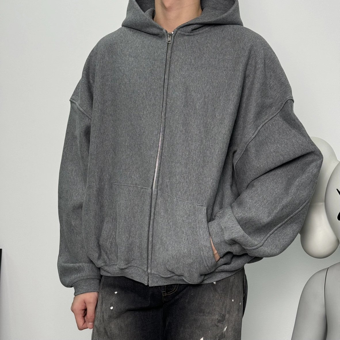 Item ID 8148 king alexander SS24“ Fleece lining ” Star foam logo printed hooded swe