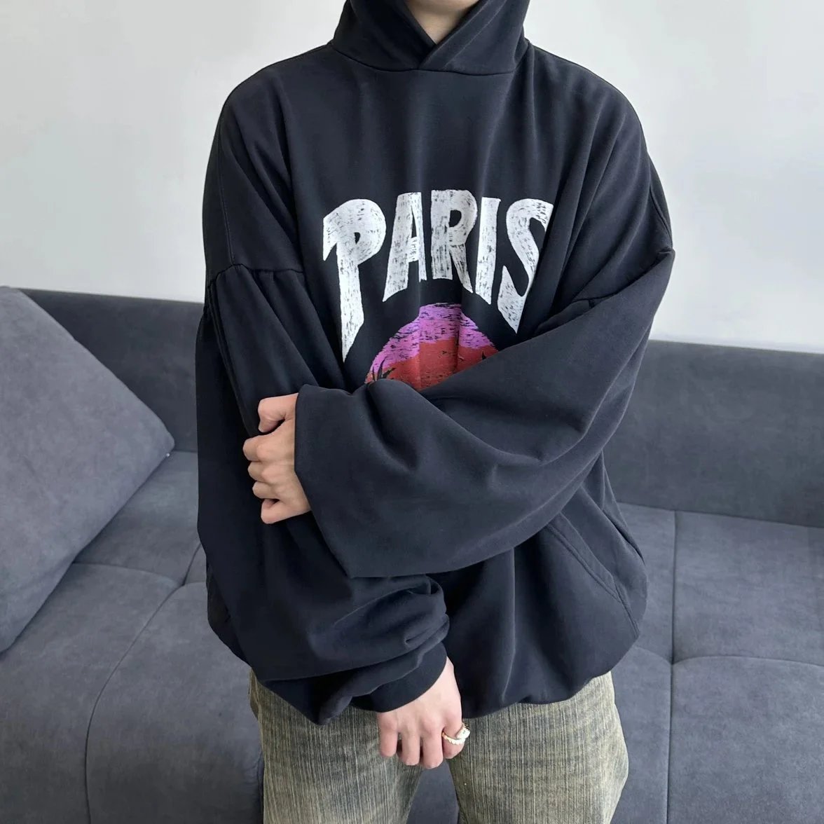 Item ID 8144 Balenc1aga- Paris -2023ss- Hawaii only - palm tree PARIS printed hoodi