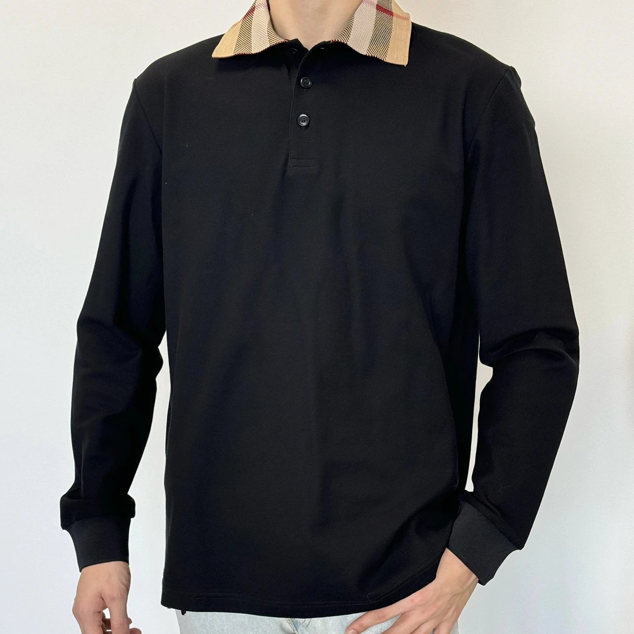 Item ID 8174 BBR-SS24- Solid color ribbed knitted long sleeved polo shirt