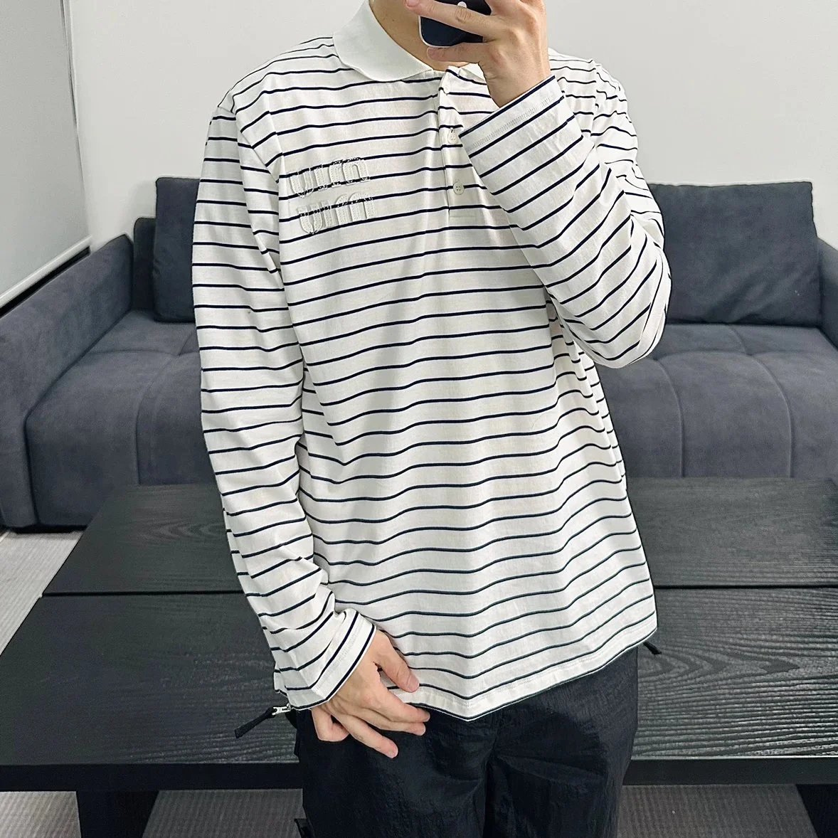 Item ID 8186 M1uM1u- Miu Miu -2024ss- black and white stripes polo shirt - Chest le