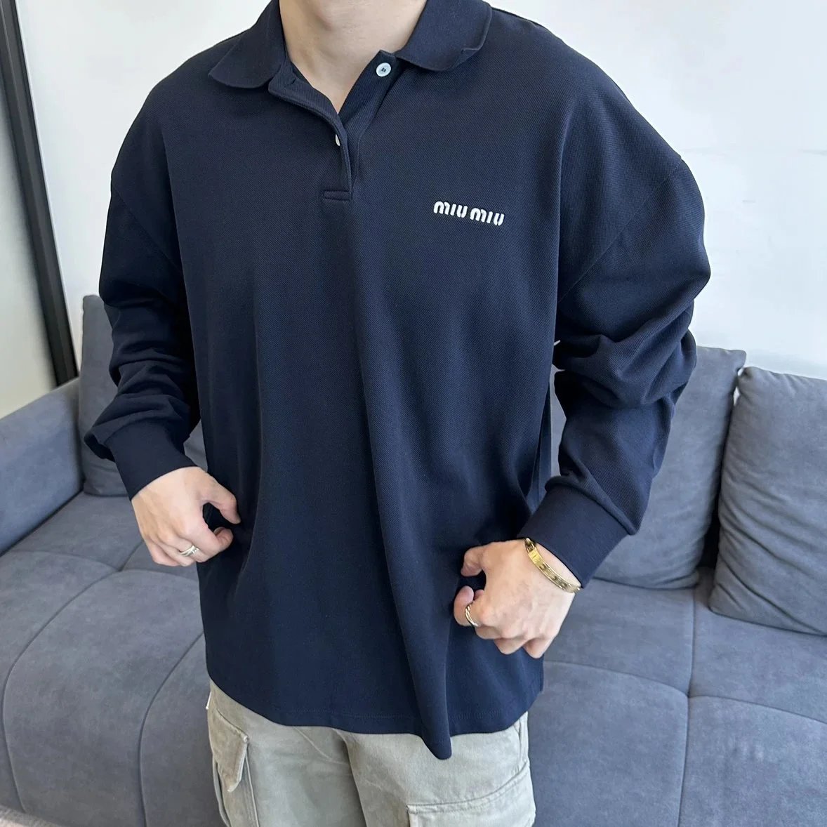 Item ID 8187 M1uM1u- Miu Miu -2024ss- chest embroidery polo shirt - Letter embroide