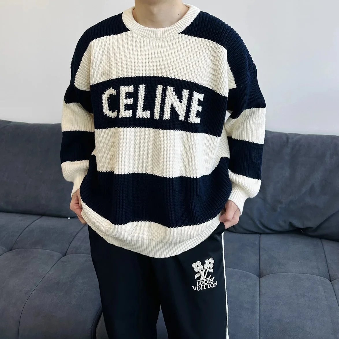 Item ID 8254 CEL1NE- Celine -2024ss- striped jacquard letter sweater - knitted loos