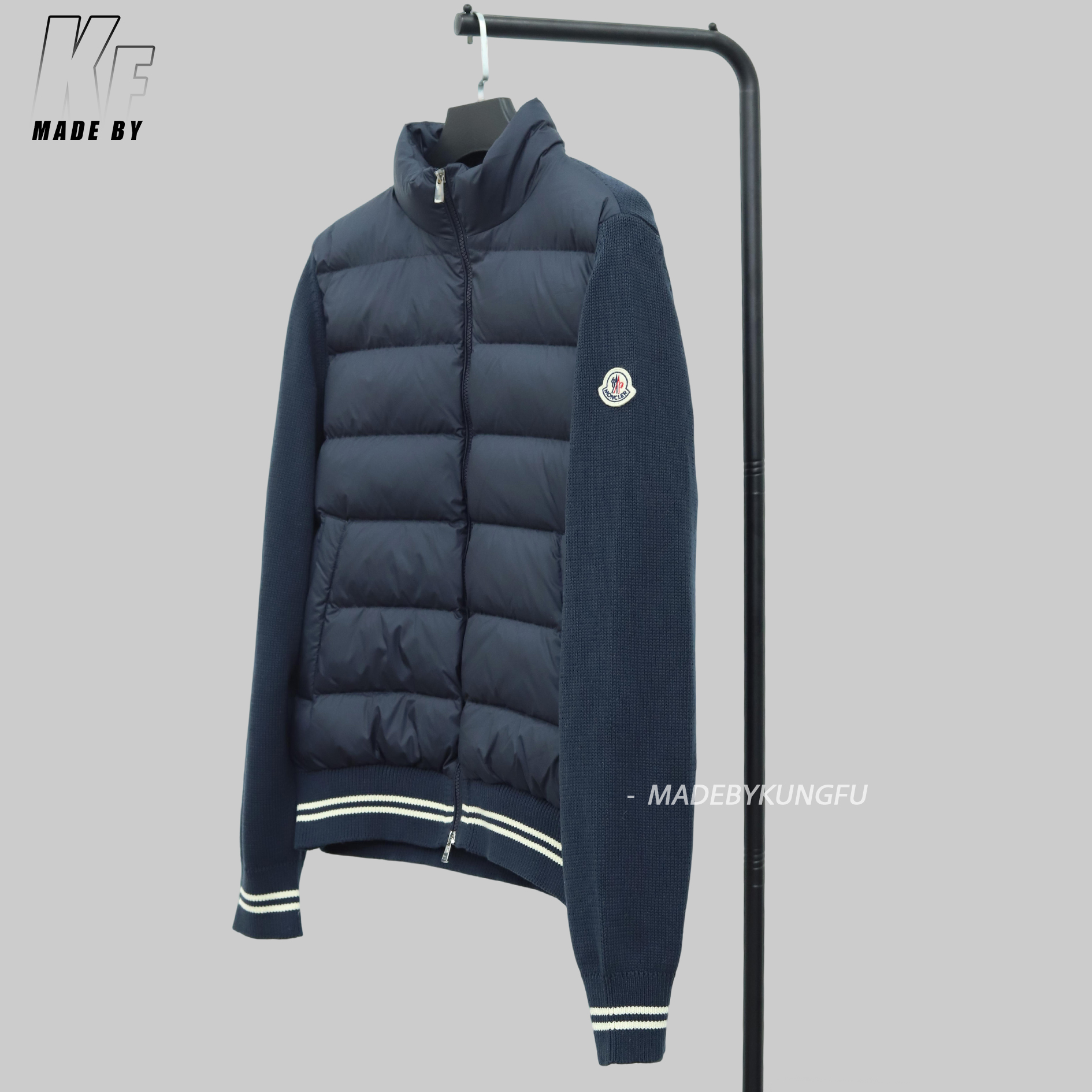 蒙口毛袖羽绒夹克 藏青色