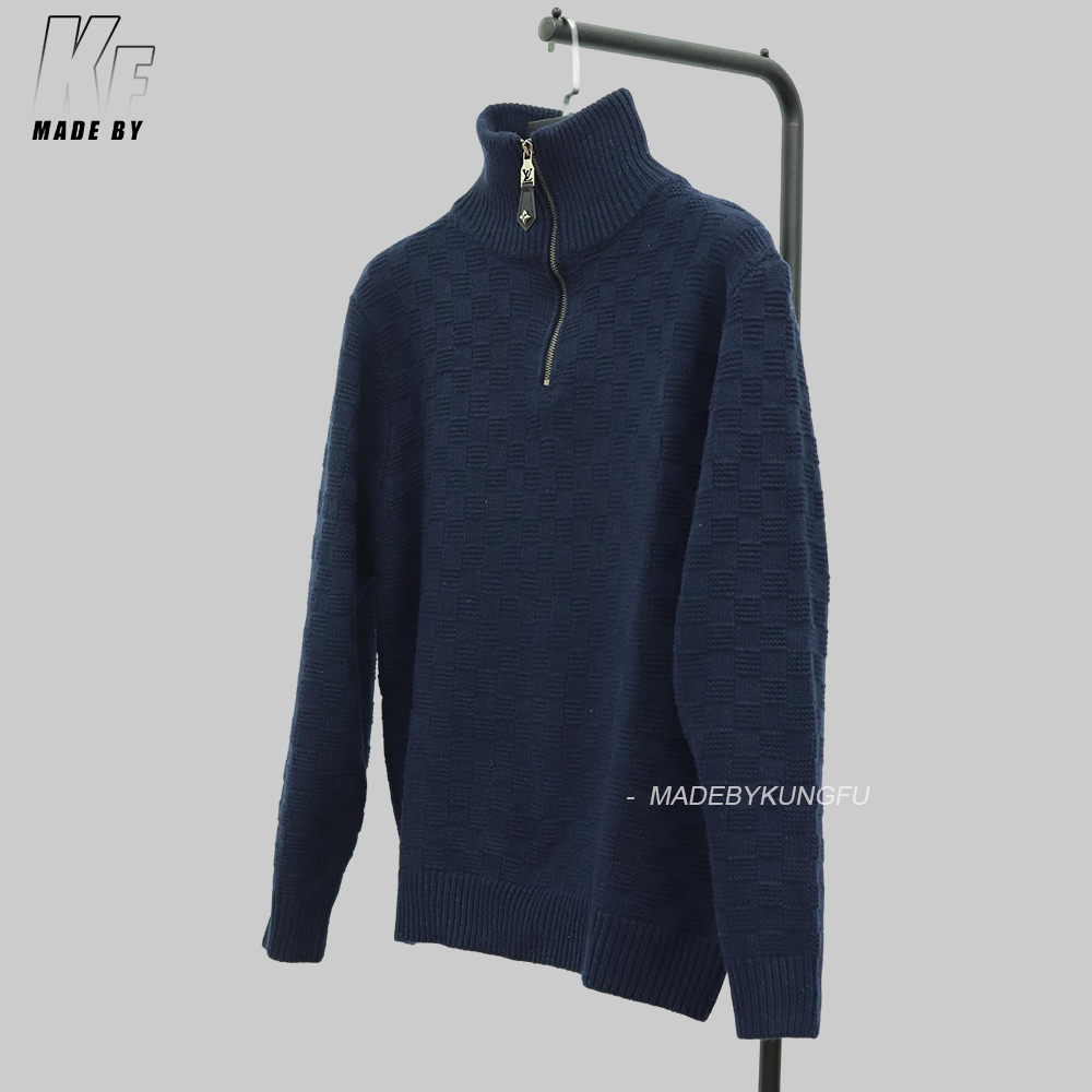 LV半拉链格子毛衣 藏青色